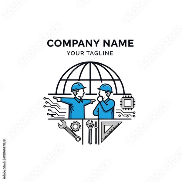 Fototapeta Global Engineering and Technology Service Logo with Two Workers.