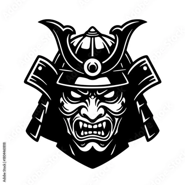 Fototapeta Powerful Samurai Warrior Illustration, A Symbol of Strength and Protection, Japanese Warrior with Menacing Mask, Perfect for Tattoo Designs, Martial Arts Logos, and Historical Projects