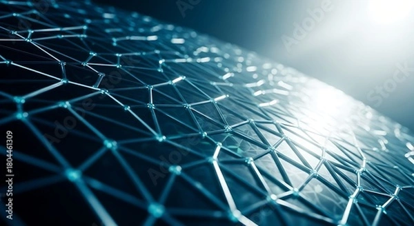 Fototapeta Dynamic abstract digital network grid with glowing interconnected nodes and lines, symbolizing global data flow, communication, and advanced technology in a futuristic cyberspace concept