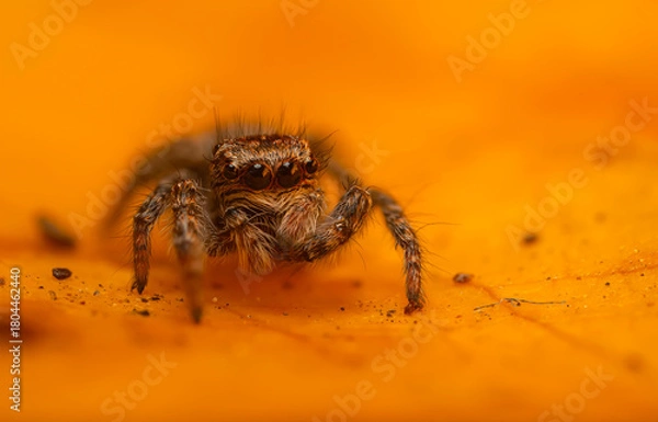Fototapeta An aesthetically pleasing and impressive close-up photo of a spider. Spider species; Jumping spider. Natural background.