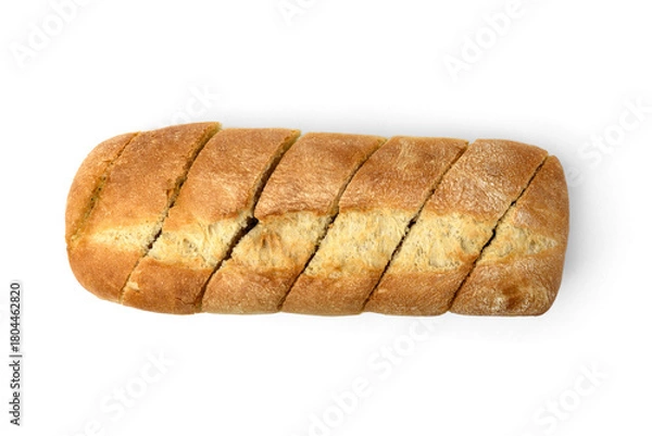 Fototapeta Sliced baguette with garlic isolated on white background.