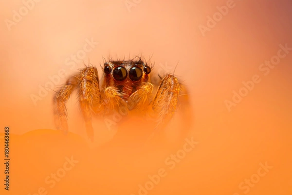 Fototapeta An aesthetically pleasing and impressive close-up photo of a spider. Spider species; Jumping spider. Natural background.