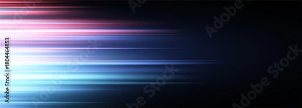 Fototapeta Black wide modern abstract technology background with blue and red glowing high-speed and movement light effect. Vector illustration