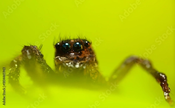 Fototapeta An aesthetically pleasing and impressive close-up photo of a spider. Spider species; Jumping spider. Natural background.