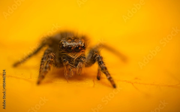 Fototapeta An aesthetically pleasing and impressive close-up photo of a spider. Spider species; Jumping spider. Natural background.