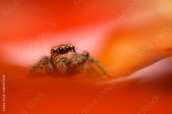 Fototapeta An aesthetically pleasing and impressive close-up photo of a spider. Spider species; Jumping spider. Natural background.