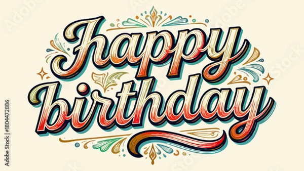 Fototapeta Creative art word "happy birthday", font design, hand-drawn vector illustration