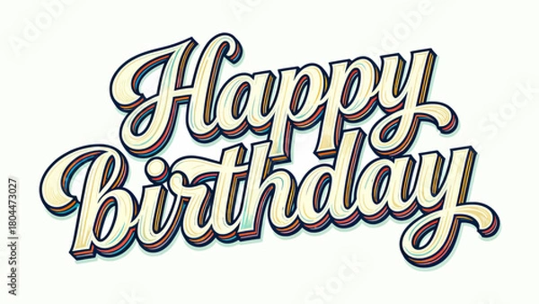 Fototapeta Creative art word "happy birthday", font design, hand-drawn vector illustration