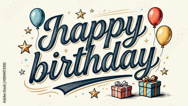 Fototapeta Creative art word "happy birthday", font design, hand-drawn vector illustration