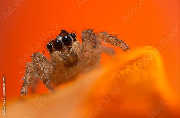 Fototapeta An aesthetically pleasing and impressive close-up photo of a spider. Spider species; Jumping spider. Natural background.