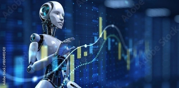 Obraz AI-Assisted Market Analysis and Data Visualization. 3d render.