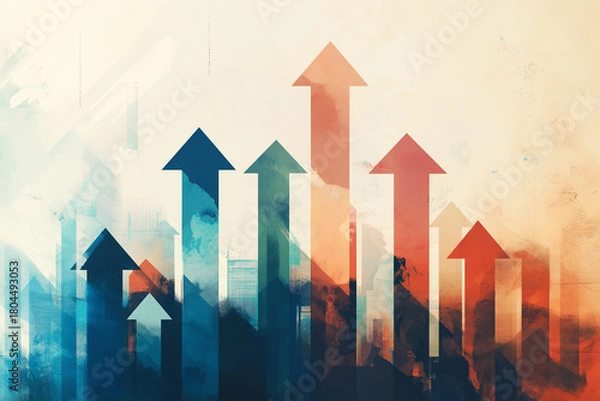 Fototapeta Abstract representation of growth, with upward-pointing arrows on a minimalist background, clean lines
