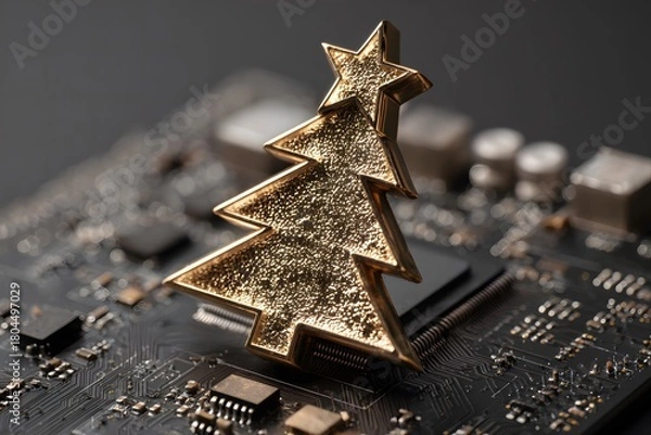 Fototapeta Golden Christmas Tree on an Electronic Circuit Board