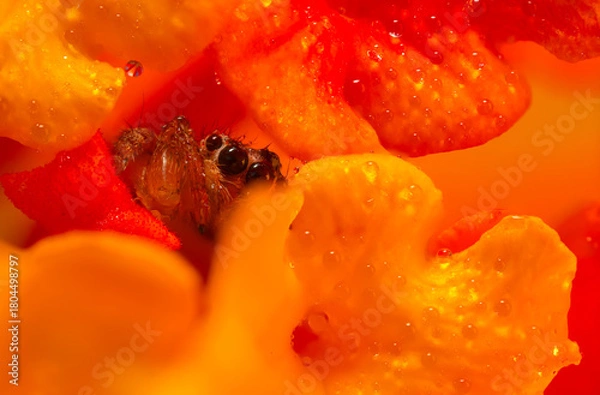 Fototapeta An aesthetically pleasing and impressive close-up photo of a spider. Spider species; Jumping spider. Natural background.