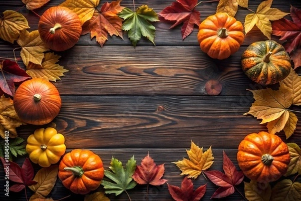 Obraz Autumn pumpkins with scattered fall leaves