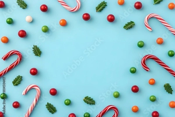 Obraz Christmas wreath and festive decorations on a red and wooden background