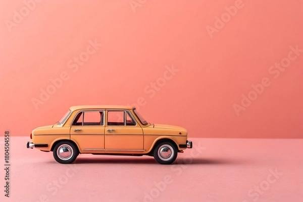 Obraz Old red toy car on a white background