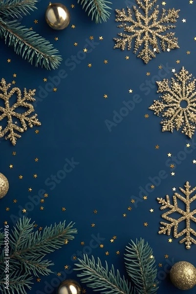 Obraz Blue Christmas background with snowflakes and stars