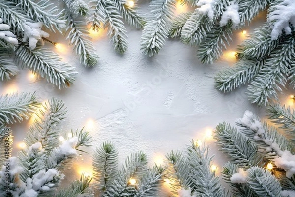 Obraz Christmas greeting card with fir branches and snow
