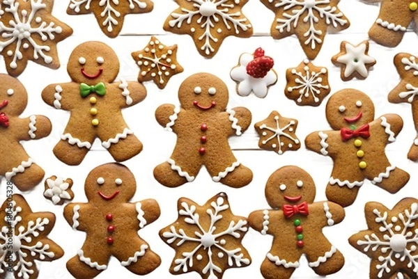 Obraz Christmas gingerbread man and woman cookies decorated with icing