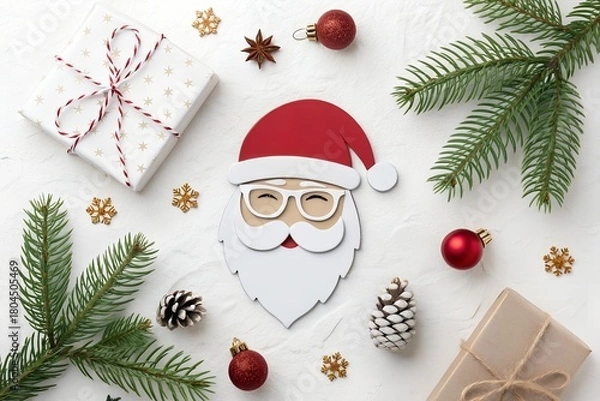 Obraz Santa Claus standing happily beside a decorated Christmas tree