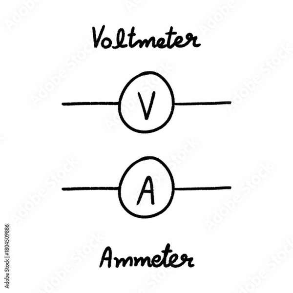 Fototapeta Voltmeter and Ammeter electronic symbols, perfect for educational materials and technical diagrams.