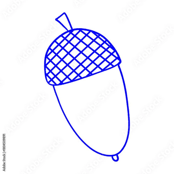 Fototapeta Hand-drawn acorn with blue outline, perfect for fall decor and educational projects