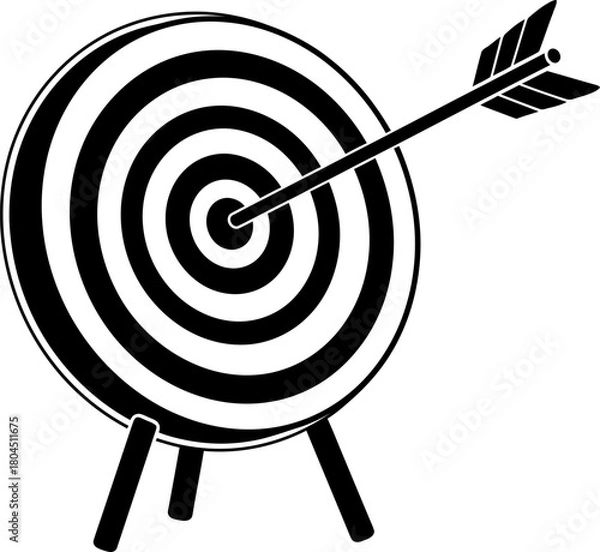 Obraz Vector illustration of target with an arrow hitting the bullseye, target with an arrow hitting the bullseye silhouette vector icon design, target with an arrow hitting the bullseye graphics resource