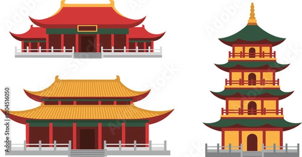 Obraz Traditional east asian architecture featuring pagoda and temples with ornate roofs
