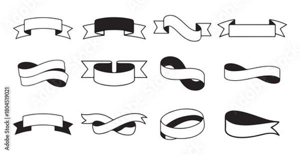 Obraz Hand drawn ribbon and banner silhouettes for design  decoration & text