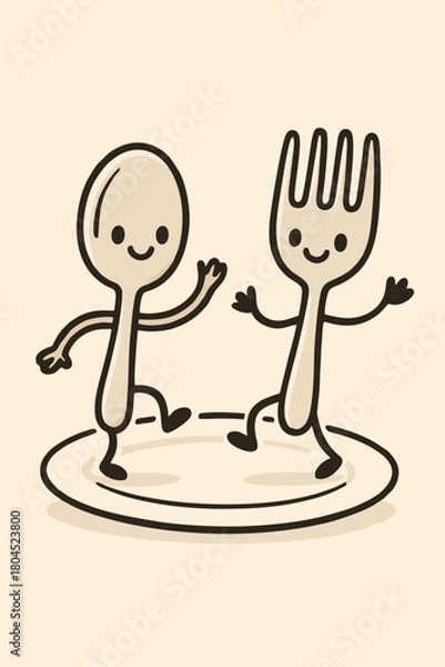 Obraz dancing fork and spoon doodle