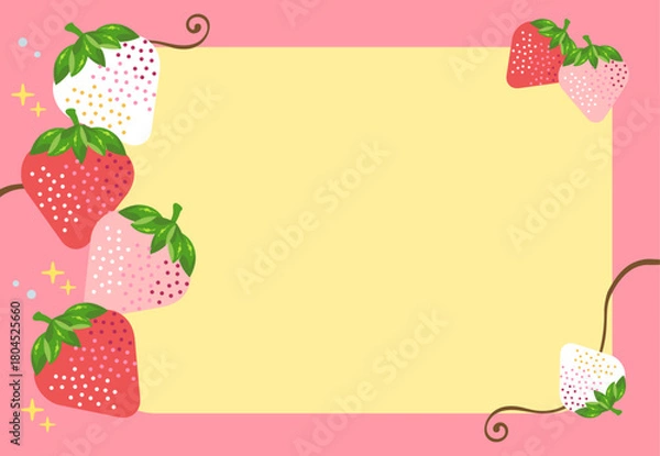 Obraz シンプルで可愛い苺のフレーム背景素材