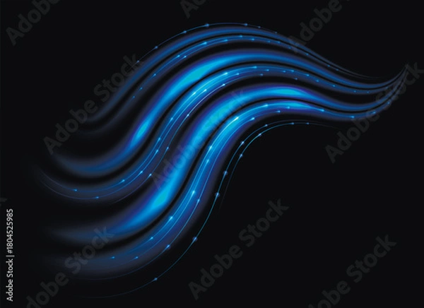 Obraz Blue neon wave. Sparkling dynamic light effect
