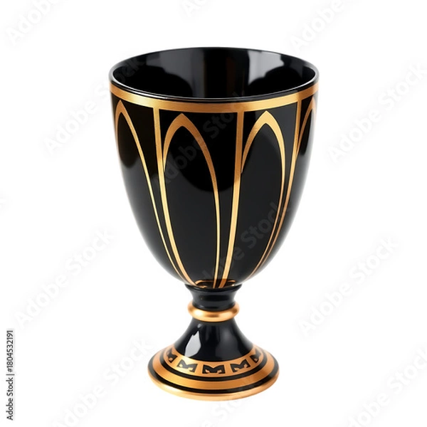 Obraz Elegant black and gold footed cup isolated on a dark background