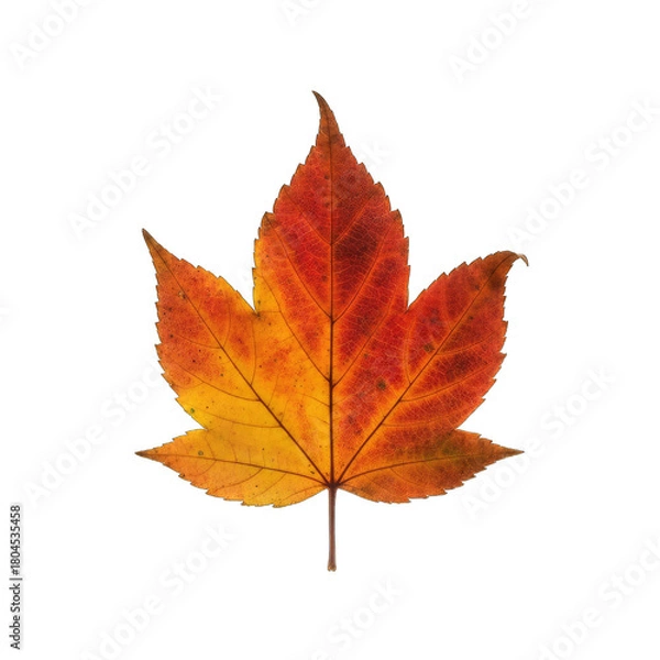 Fototapeta Autumn Maple Leaf With Red Yellow Orange Hues Isolated On Transparent Background In Soft Lighting