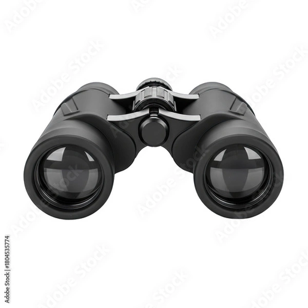 Fototapeta Black Binoculars with Reflective Lenses and Ergonomic Grip Isolated on a White Background in Soft Studio Lighting