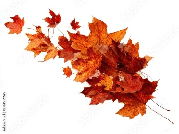 Obraz Vibrant cluster of autumn leaves in shades of red, orange, and brown against white