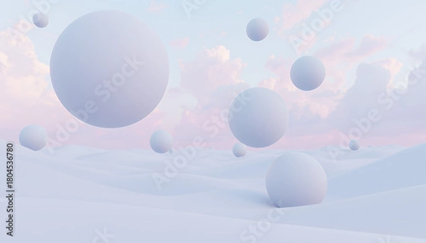 Fototapeta Soft pastel spheres floating in a dreamy abstract landscape