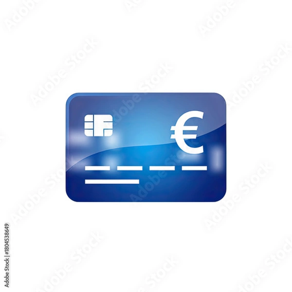 Fototapeta Blue credit card with euro symbol and chip technology isolated on black background with reflection and studio lighting