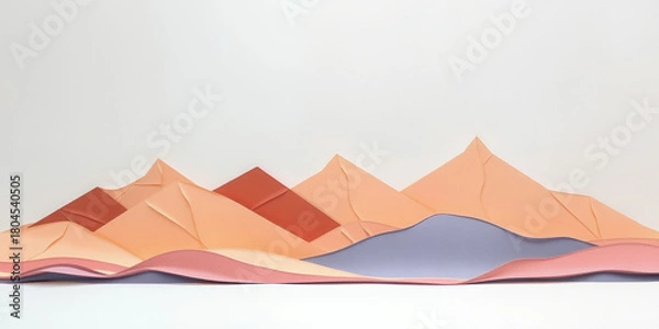 Fototapeta Abstract paper mountains in warm pastel colors against a white background