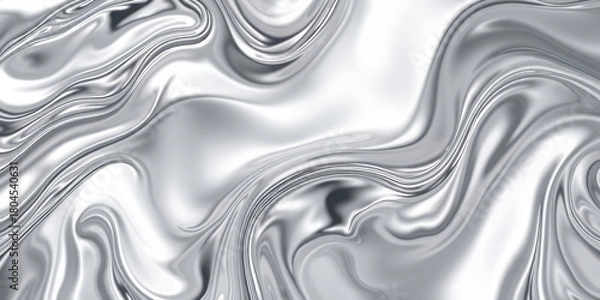 Fototapeta Abstract liquid silver metallic swirls and waves background
