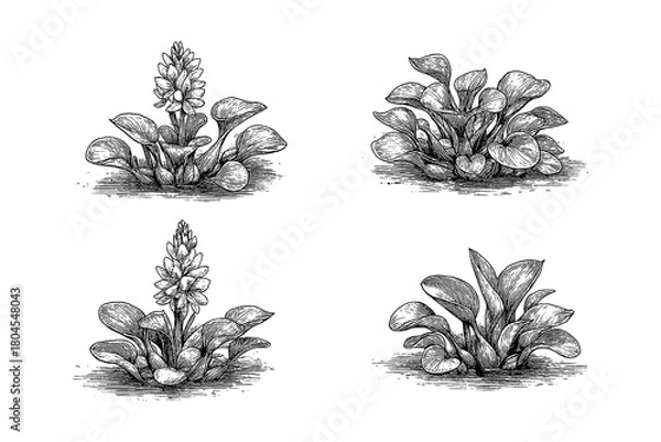 Obraz Water Hyacinth Variations in Vintage Engraving Style, Transparent Background