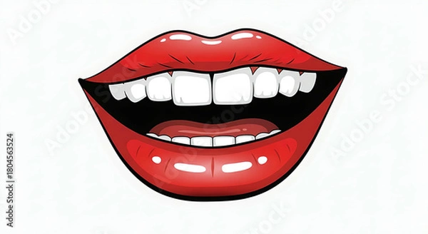 Obraz Vector illustration of cartoon smiling mouth with red lips