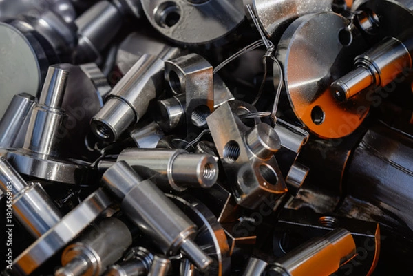 Obraz 공장 안 다양한 금속 부품들 더미   