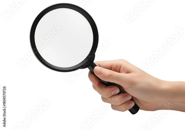 Fototapeta Hand Holding Black Magnifying Glass – Isolated on transparent background, PNG