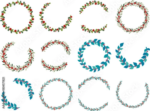 Fototapeta Leaves and Berry Christmas wreath for decoration on winter and Christmas holiday event.