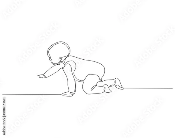 Fototapeta Baby crawling continuous line. Continuous one line drawing of Baby crawling. Baby concept. Single line drawing