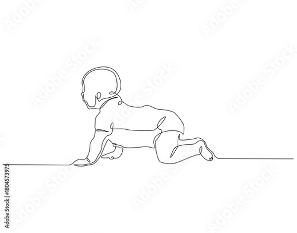Fototapeta Baby crawling continuous line. Continuous one line drawing of Baby crawling. Baby concept. Single line drawing