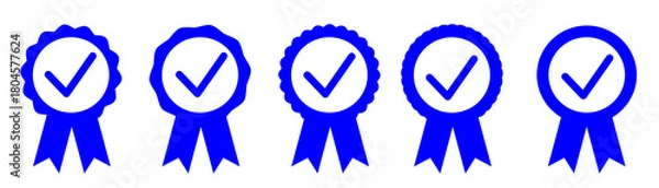 Obraz Set of approved or certified medal icon. Approval check symbol. Winning award, prize, medal or badge on white background.