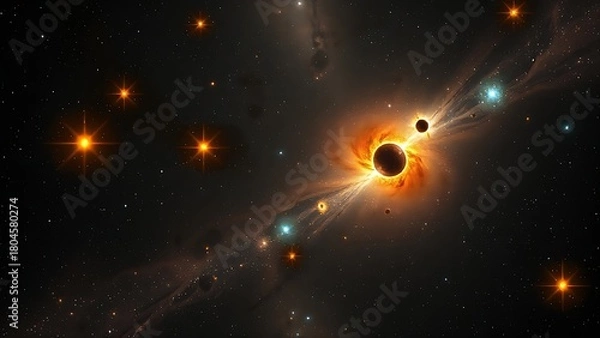 Fototapeta A cosmic scene of the early universe with stars of varied sizes and luminosities.